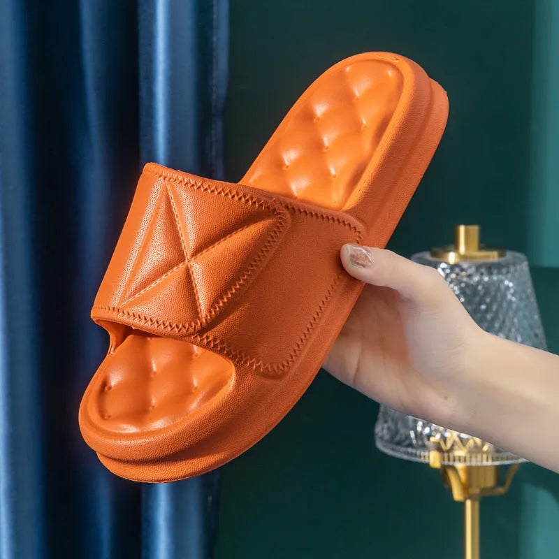 Soft EVA bathroom slippers with thick non-slip soles in caramel colour