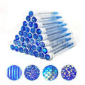 Set of coloured disposable mascara brushes inside clear plastic storage tubes on a white background.