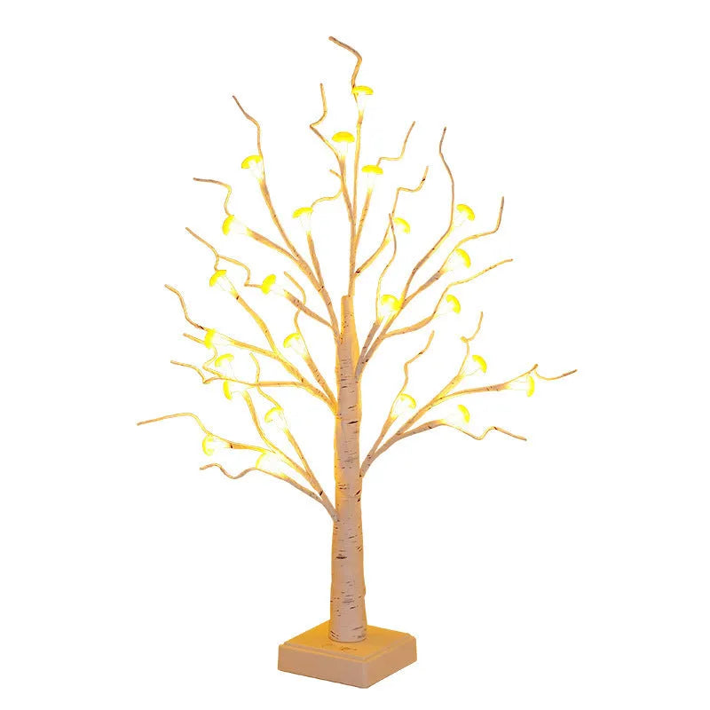 60cm tall white birch tree LED lamp with 24 small removable mushroom lights