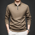 Men's lapel long sleeve solid colour polyester cardigan in dark gray, front view