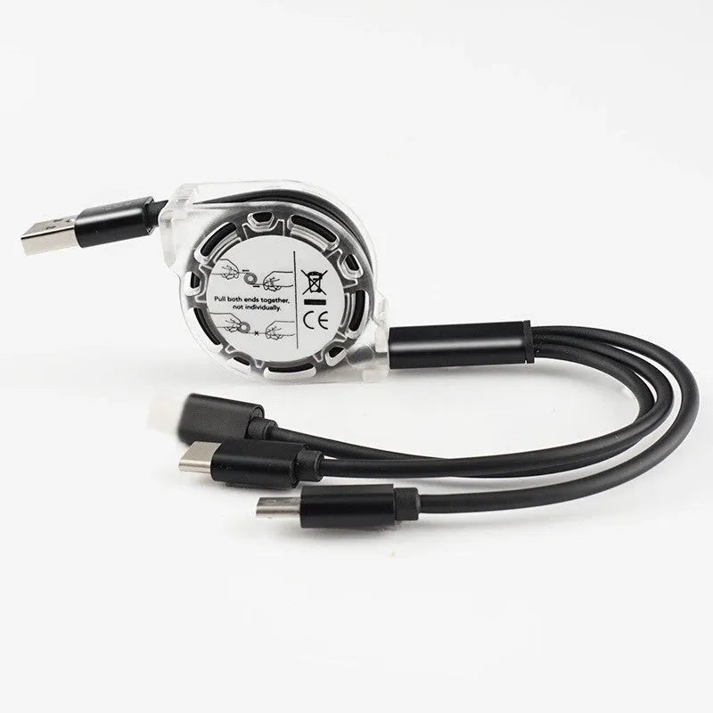 One For Three telescopic data cable 120cm with Apple Android Type-C connectors in multiple colours