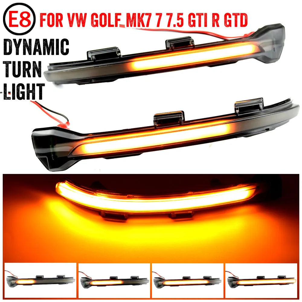 Car reversing mirror turn light LED for Volkswagen MK7 GTI R GTD with dynamic blue scanning and amber indicator, pair
