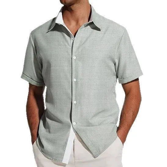 Men's short-sleeved polyester shirt with flower pattern printing in regular fit