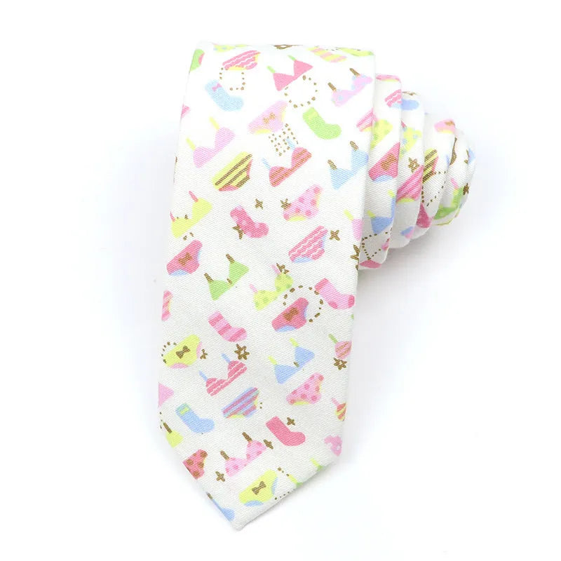 Men's narrow cotton bow tie with printed cartoon patterns in Korean casual style