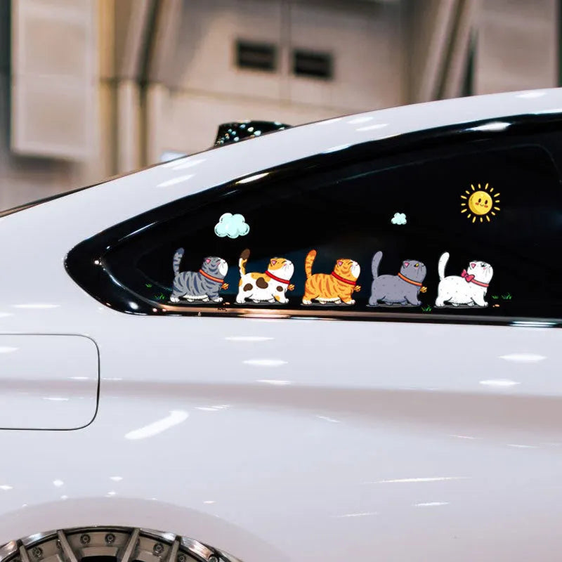 Car sticker with five climbing cats design in waterproof PVC adhesive material