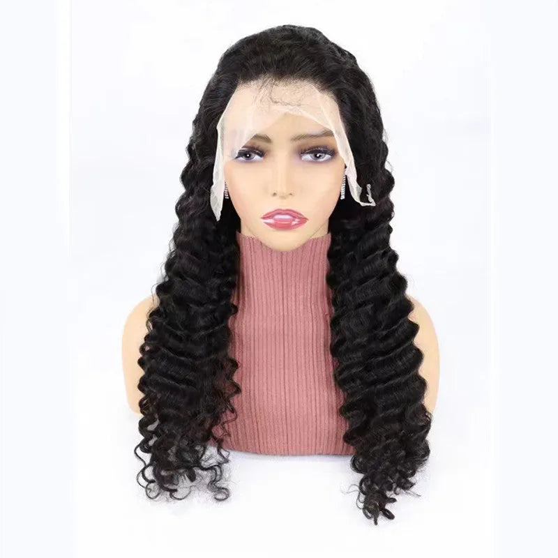 Solid colour human hair lace front wig showing half-handwoven construction and long length.