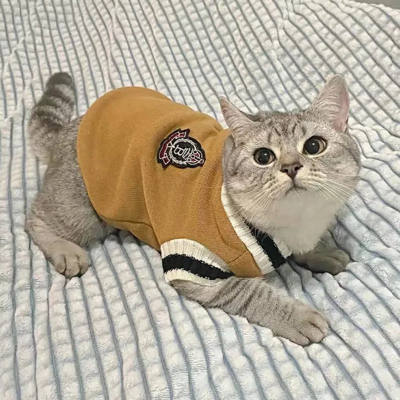 College style winter cat clothing in blue duck colour showing size options for cats 1-9.5kg