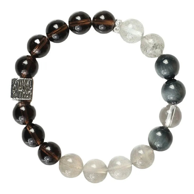 Chinese style geometric crystal couple bracelet with 10mm khaki beads