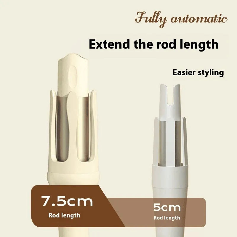 White and pink automatic hair curler with 32mm ceramic barrel and auto-clamp feature on a table.