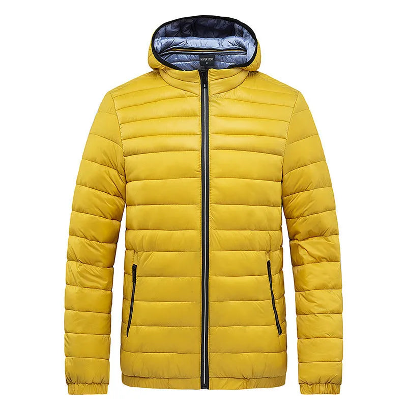 Men's hooded cotton-padded cardigan coat in army green Korean style zip front polyester filler