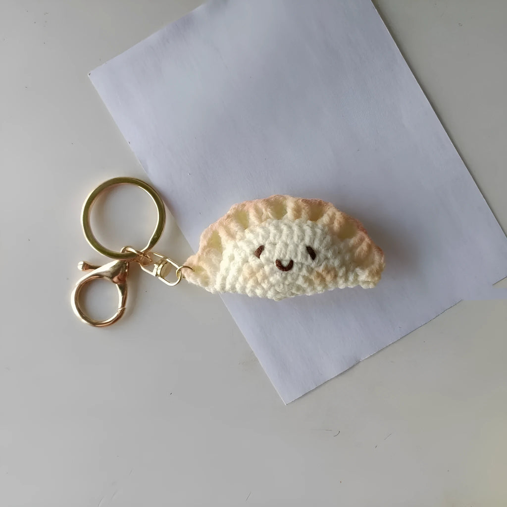 Handmade crochet plush dumpling pendant with keychain and hand-stitched eyes