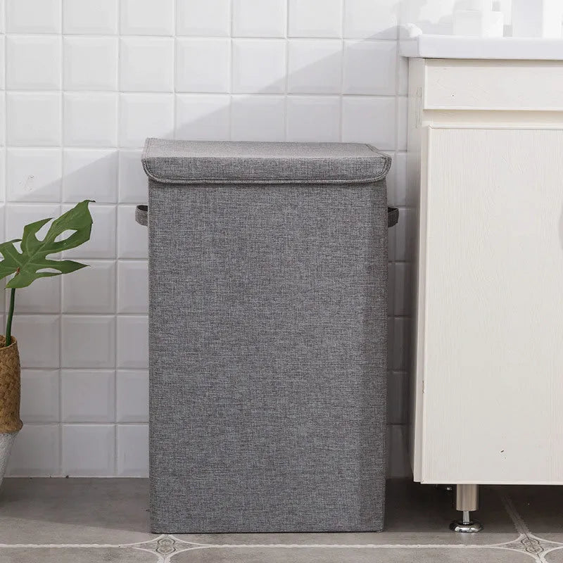 Foldable cotton and linen storage basket in three-dimensional design shown in brown colour