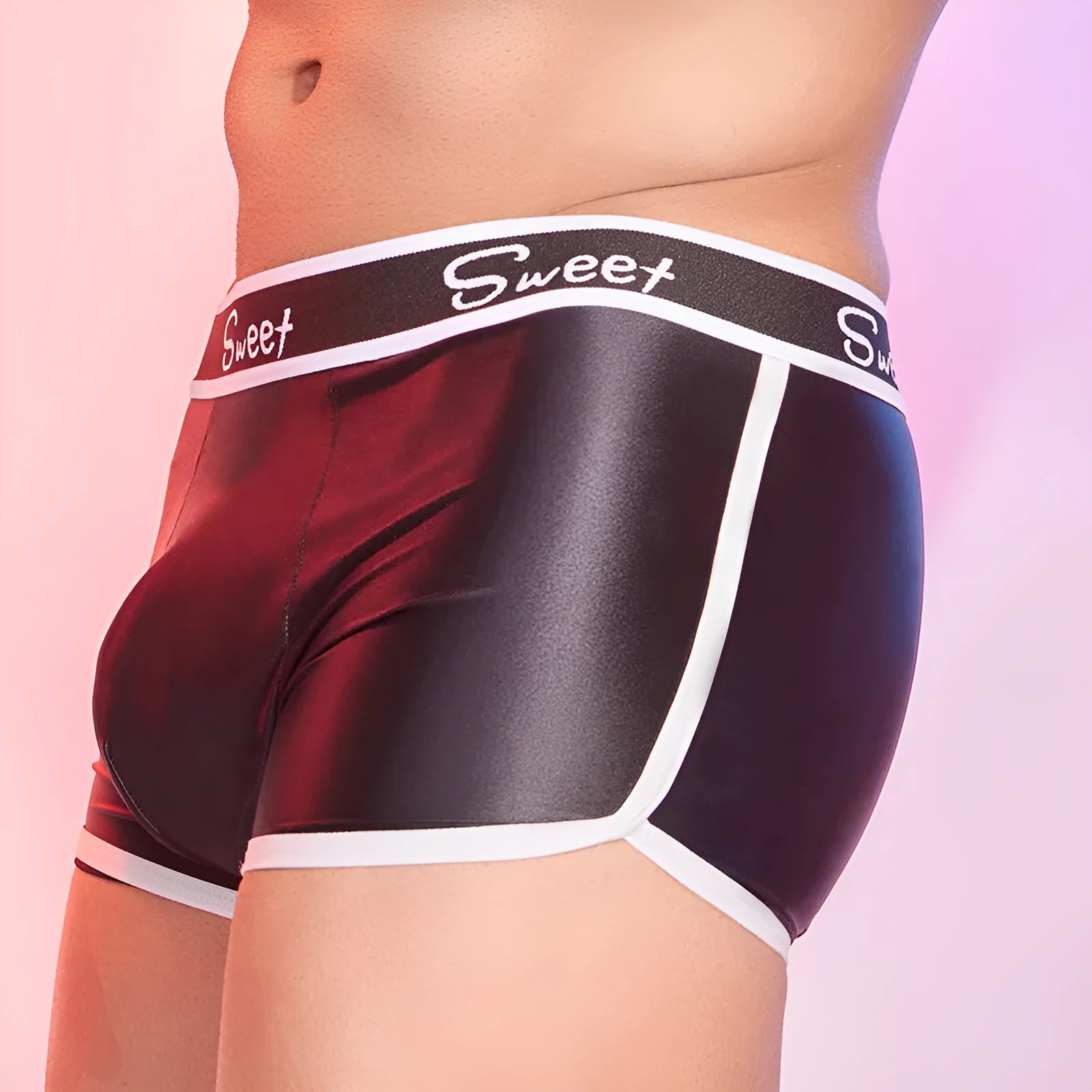 Men's silky shiny nylon boxer shorts in black, white and sapphire blue colours