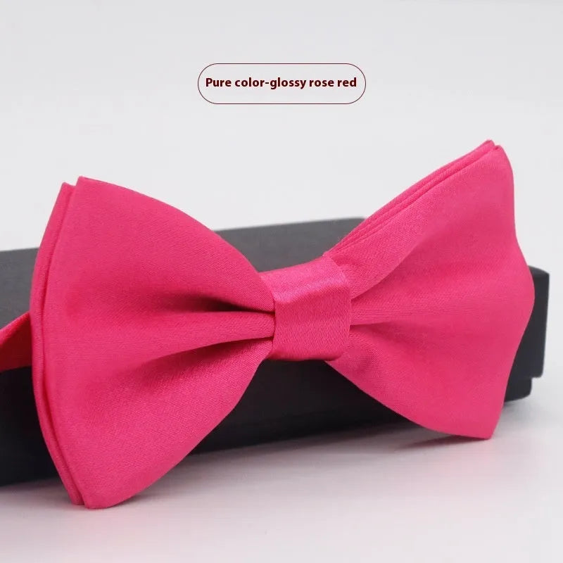 Men's solid colour flat head polyester bow tie on white background