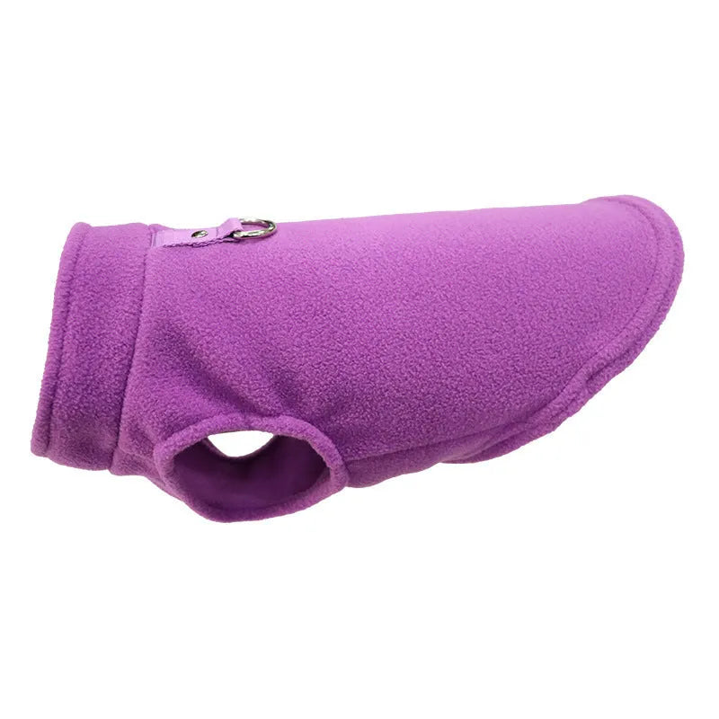 Polar fleece dog waistcoat winter coat in solid colours including red, black, blue, grey, green, purple, pink, brown