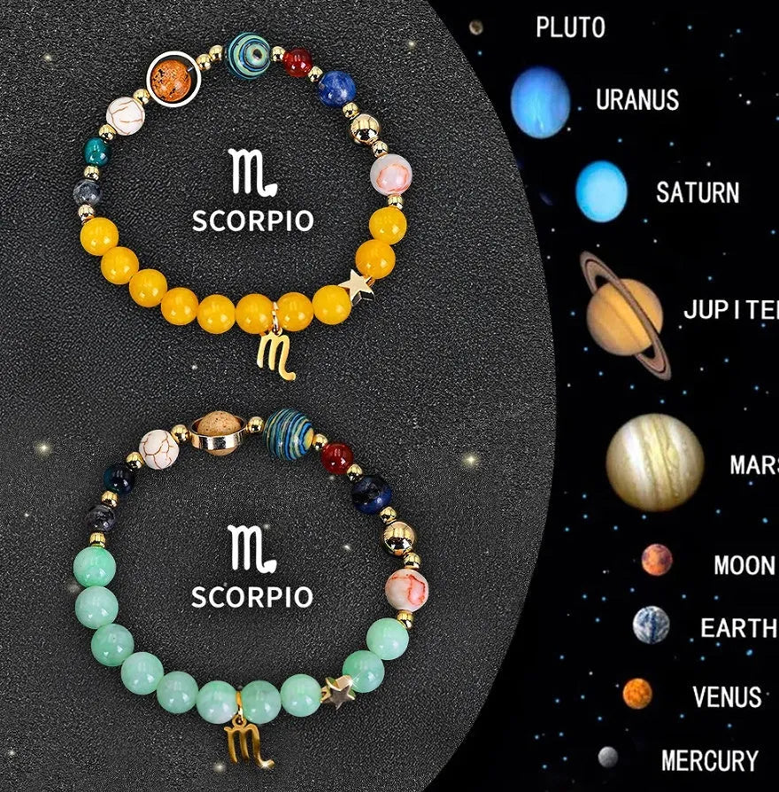 Two natural stone beaded bracelets from a twelve Zodiac sign jewellery set.