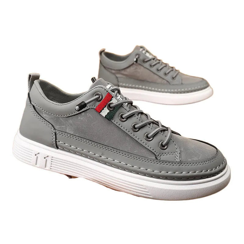 Men's grey high-cut casual sneakers with a bandage dress style, round toe, and a PU upper.