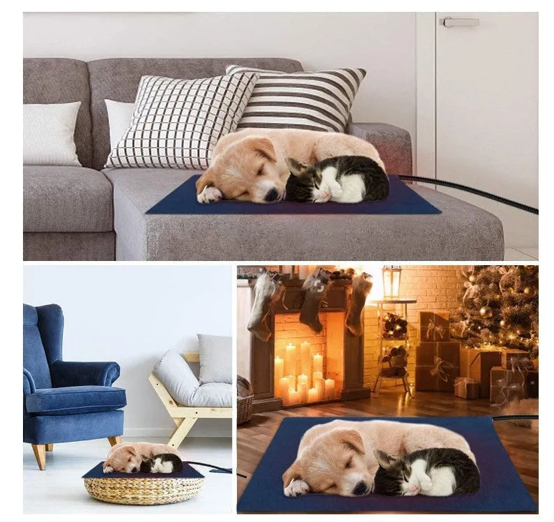 Small blue cloth pet electric blanket, 34x44cm, US plug, for cats and small dogs.