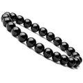 Geometric black onyx stretch bracelet with 8mm agate beads on an elastic cord.