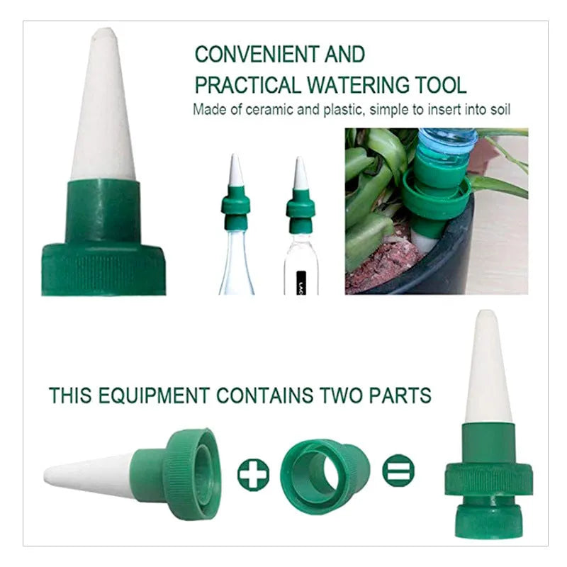 Green ceramic plant watering dripper device for cola bottle irrigation system