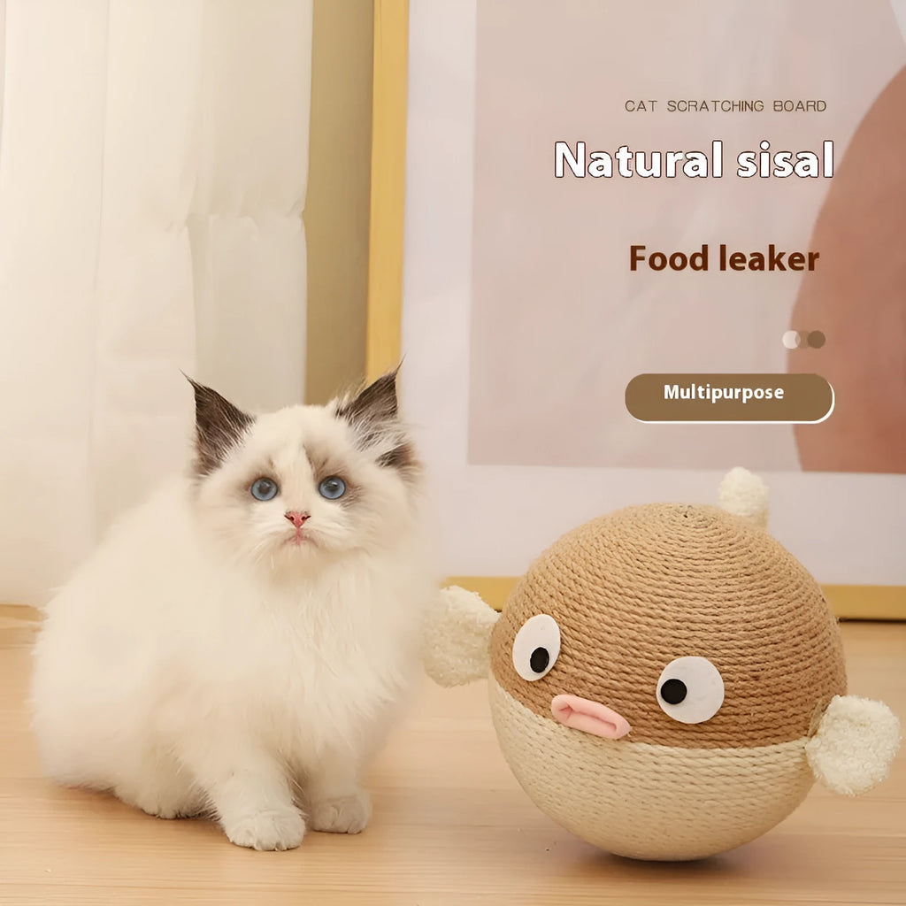 15cm cube pet food dispenser toy made from natural sisal hemp strips with tumbler puzzle design