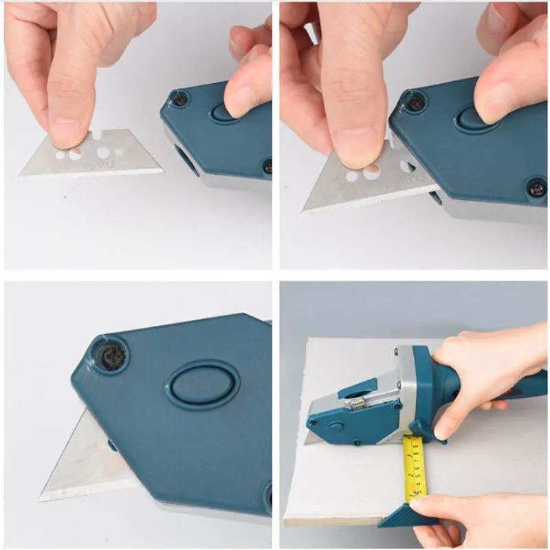 Blue multifunctional woodworking cutter with aluminium alloy construction and integrated measuring scale