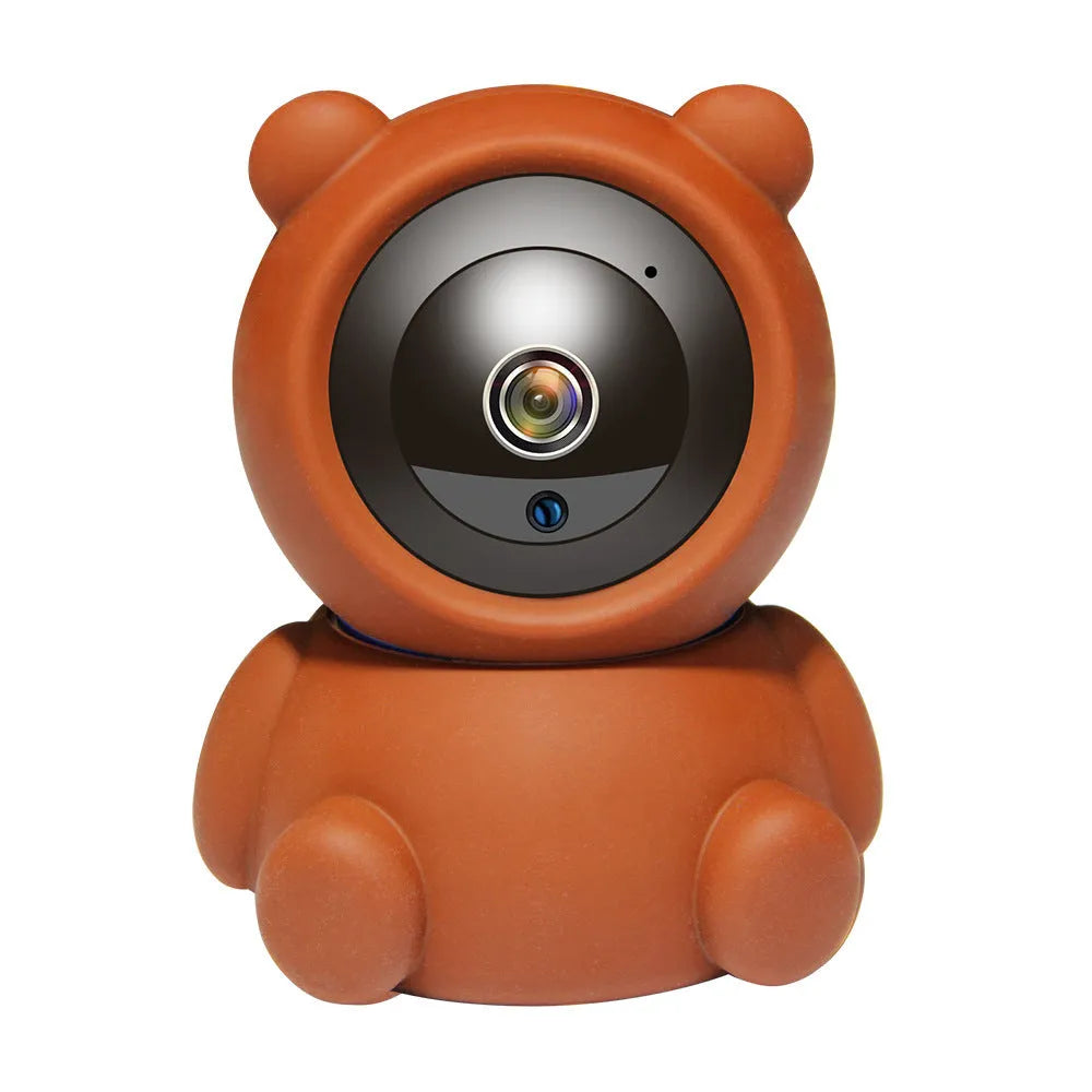 White wireless indoor security camera with 1080P HD resolution, automatic tracking, and infrared night vision.