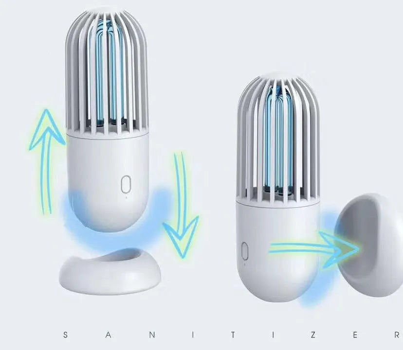 Portable capsule UVC disinfection lamp in four colours with dimensions 64x64x148mm