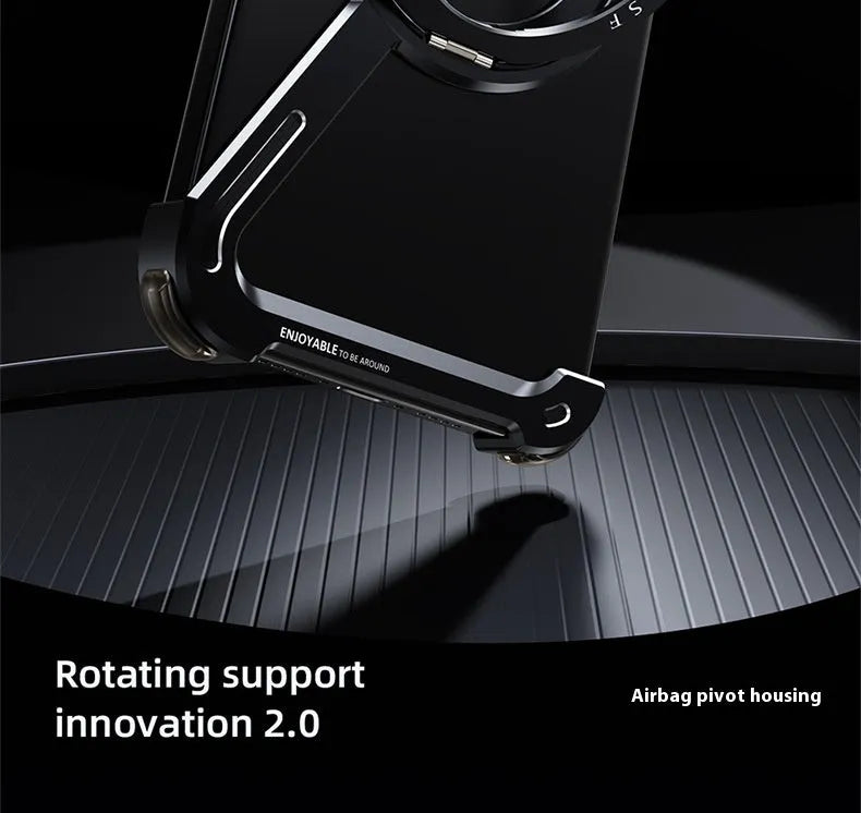 Black electroplated metal iPhone 17 Pro Max case showing integrated magnetic bracket on back