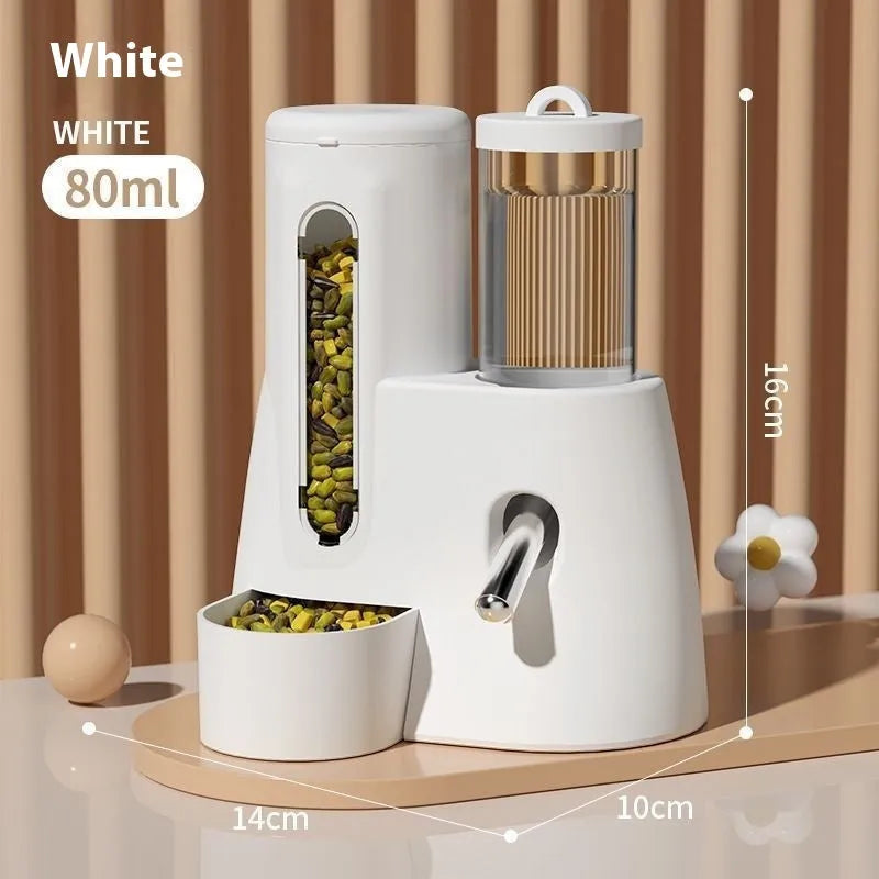 Blue automatic drinking water feeder and food basin for small hamsters on a white background.