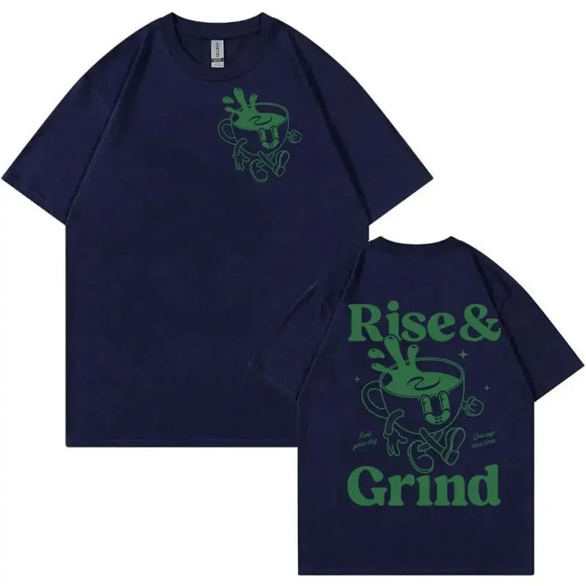 Men's loose fit linen T-shirt with green coffee cartoon design in multiple colour options