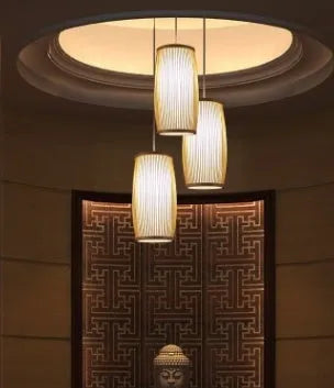 Natural bamboo plait decoration lamp with woven shade, 15cm diameter, for hallway or bedside use.