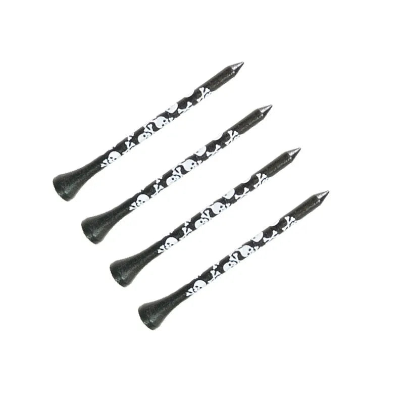 Black bamboo golf dowel pins with skull print in 70mm and 83mm lengths