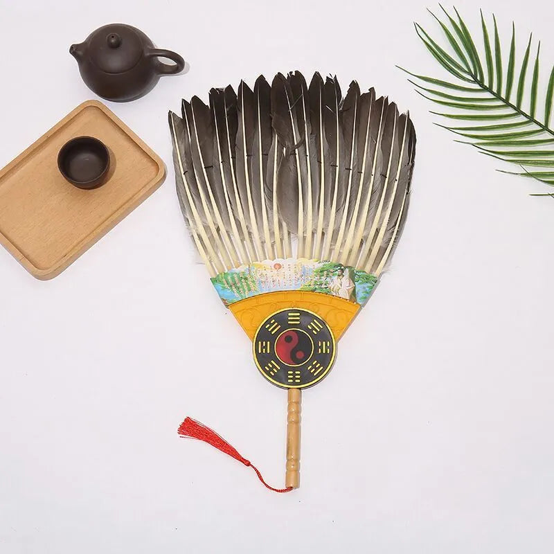 Handmade three-layer feather craft fan 33cm Zhuge Liang style with feather layers
