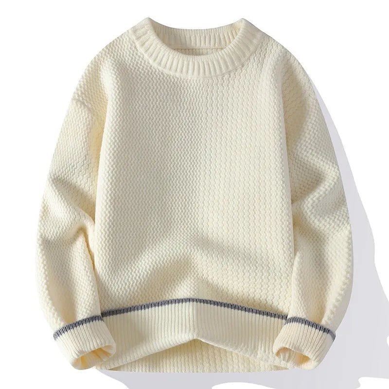 Men's grey loose fit round neck knitwear pullover sweater long sleeves