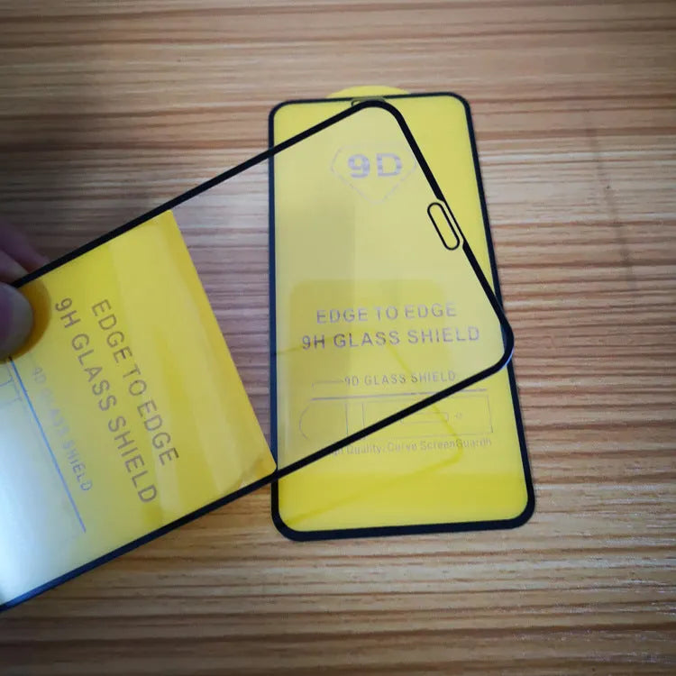 Black tempered glass screen protector for Xiaomi phones showing full coverage design