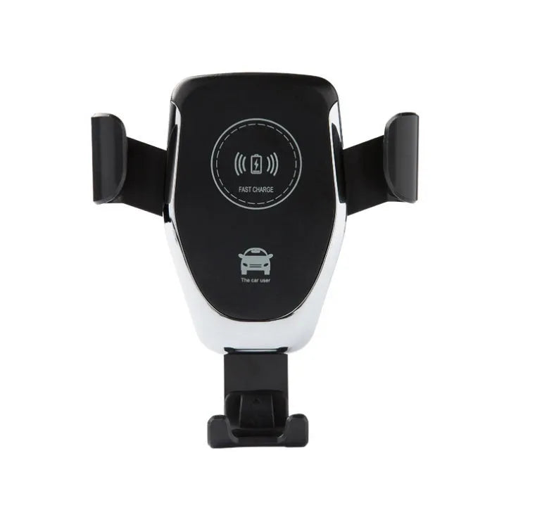 Car wireless charger mount with automatic clamp for Apple iPhones showing black and white colour options