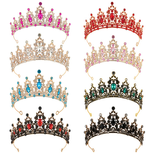 Baroque bride crown headdress with rhinestone detailing in silver and gold colour variations