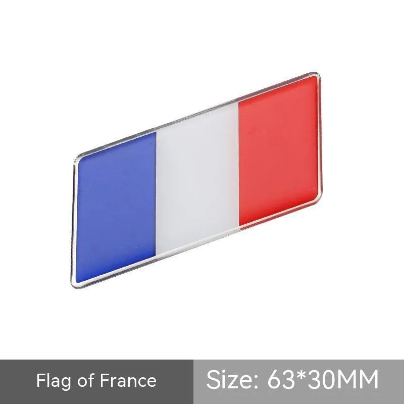 Aluminium national flag car sticker badge, parallelogram shape, 6.3 by 3 cm, for rear bumper.