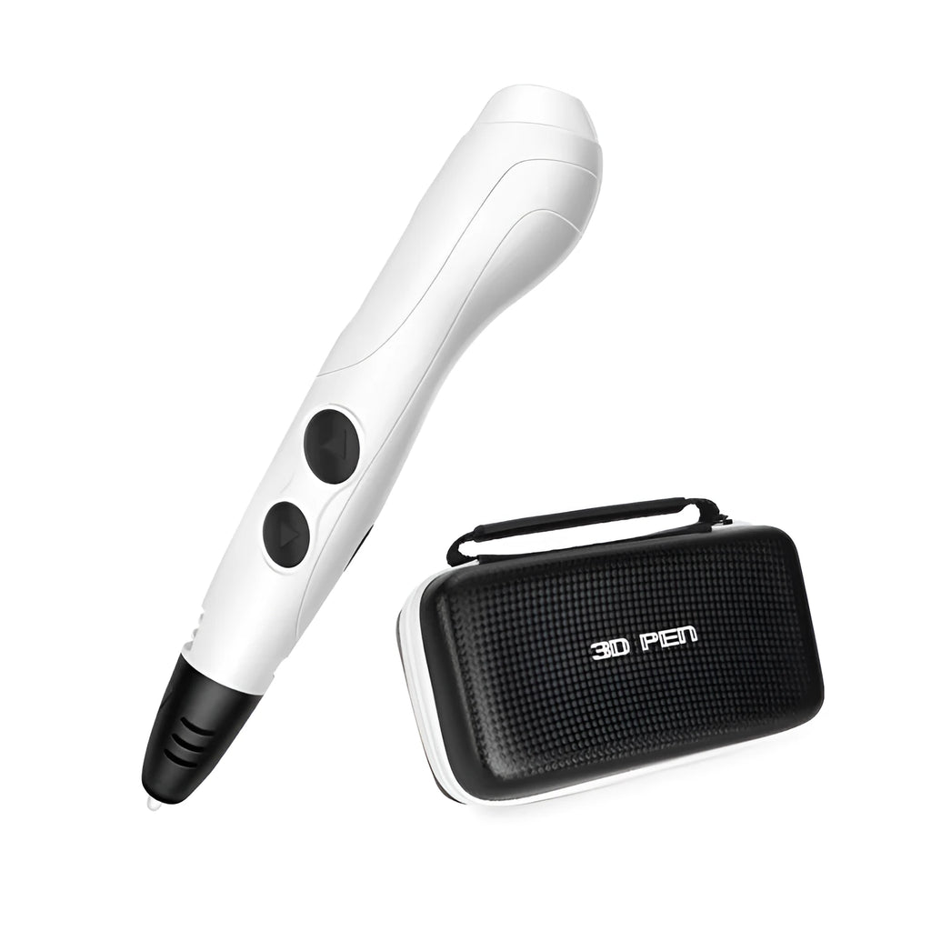 White ABS 3D printing pen with USB cable and PLA consumables on original base in gift box