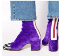 High heel square toe suede Martin boots, chunky heel, back zipper, leopard print, low-cut, women's size 34-43