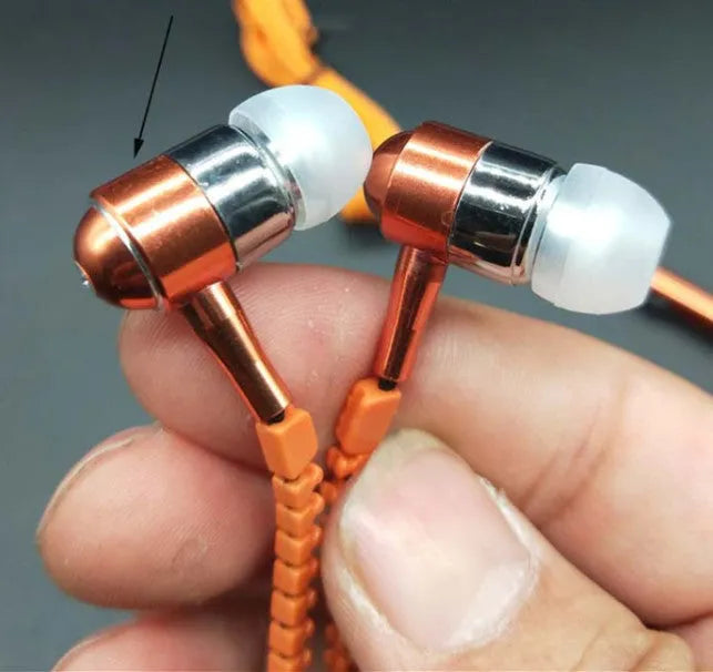 Glowing zipper earphones with alloy metallic housing and 1.2m cord in five colours