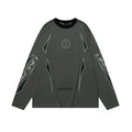 Cotton drop shoulder pullover in grey khaki colour with round neck and long sleeves