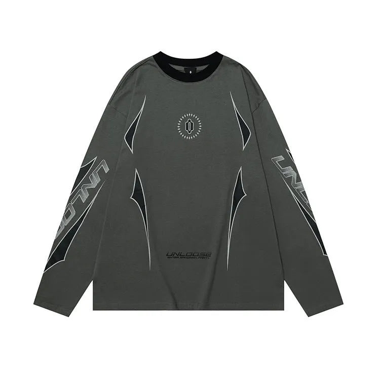Cotton drop shoulder pullover in grey khaki colour with round neck and long sleeves