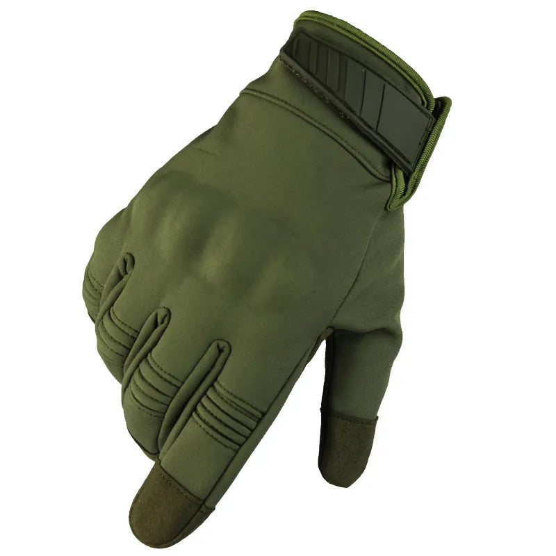 Outdoor multifunctional tactical gloves in A24 Black with touch screen fingertips from front view