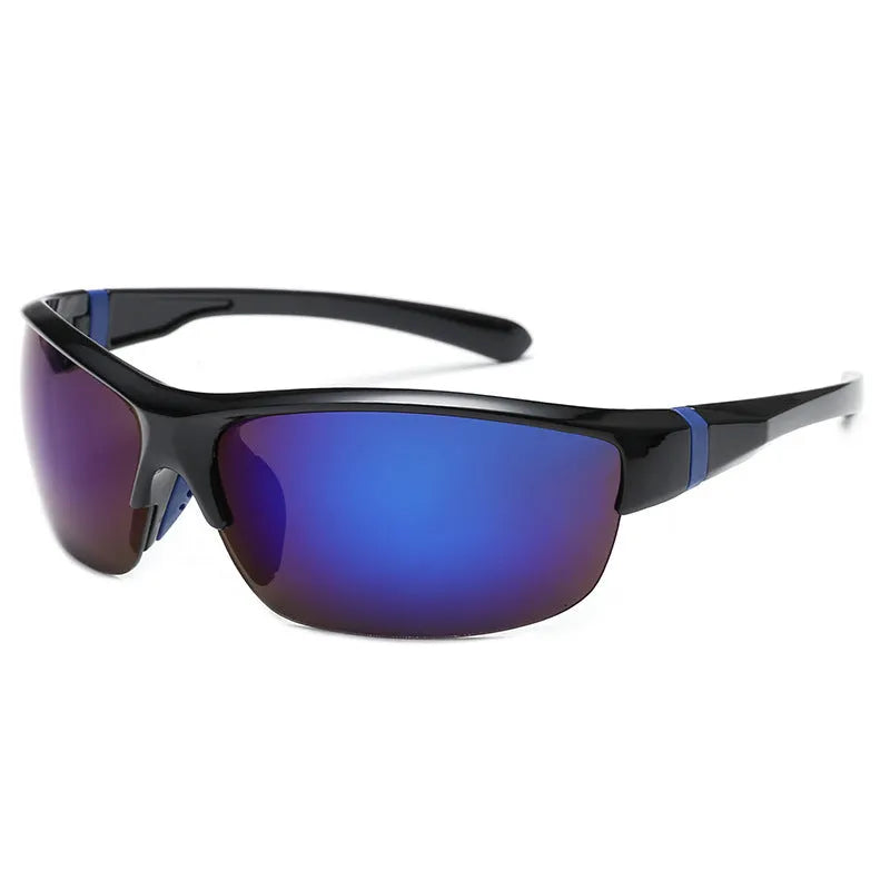 Men's windproof cycling sunglasses with a semi-frameless frame in a Bright Black colour option.