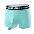 Men's solid colour Ice Silk boxer shorts with a trunk open design on a mid-waist fit.
