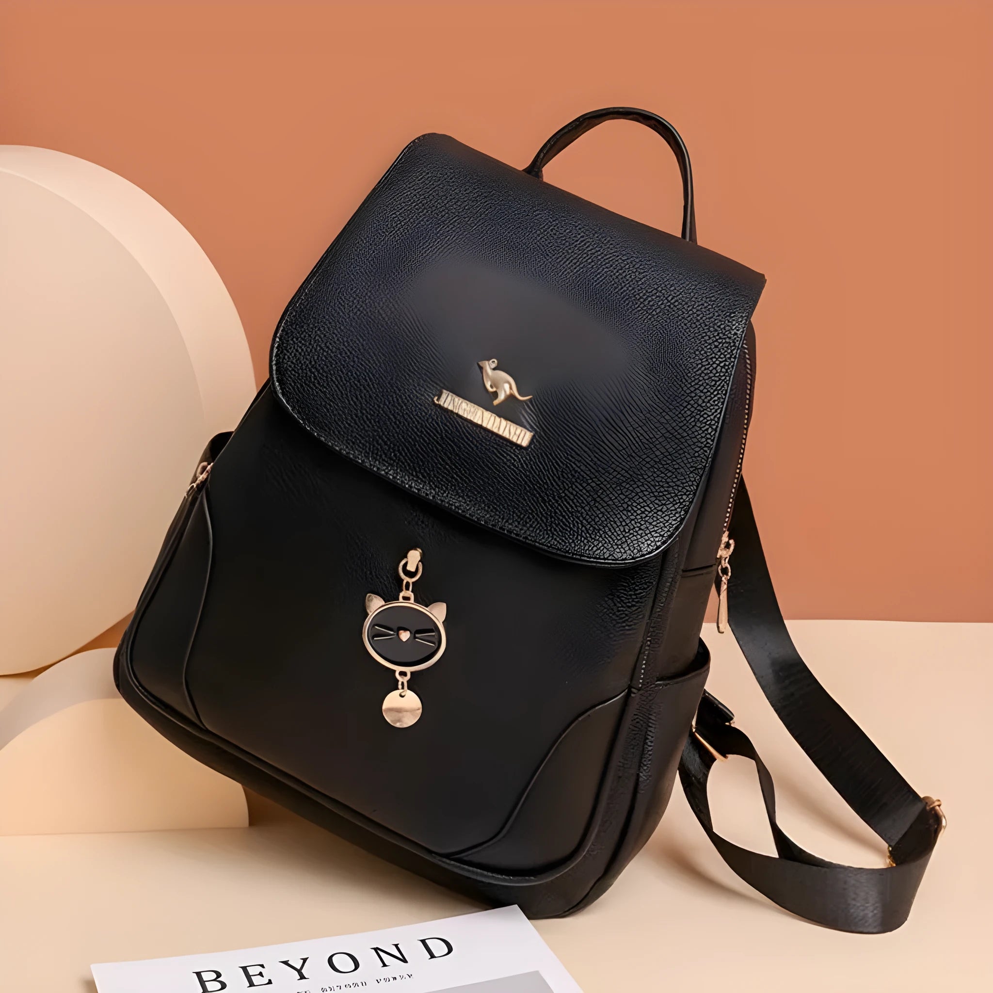 Women's soft PU leather backpack in advanced texture finish with three-dimensional pockets