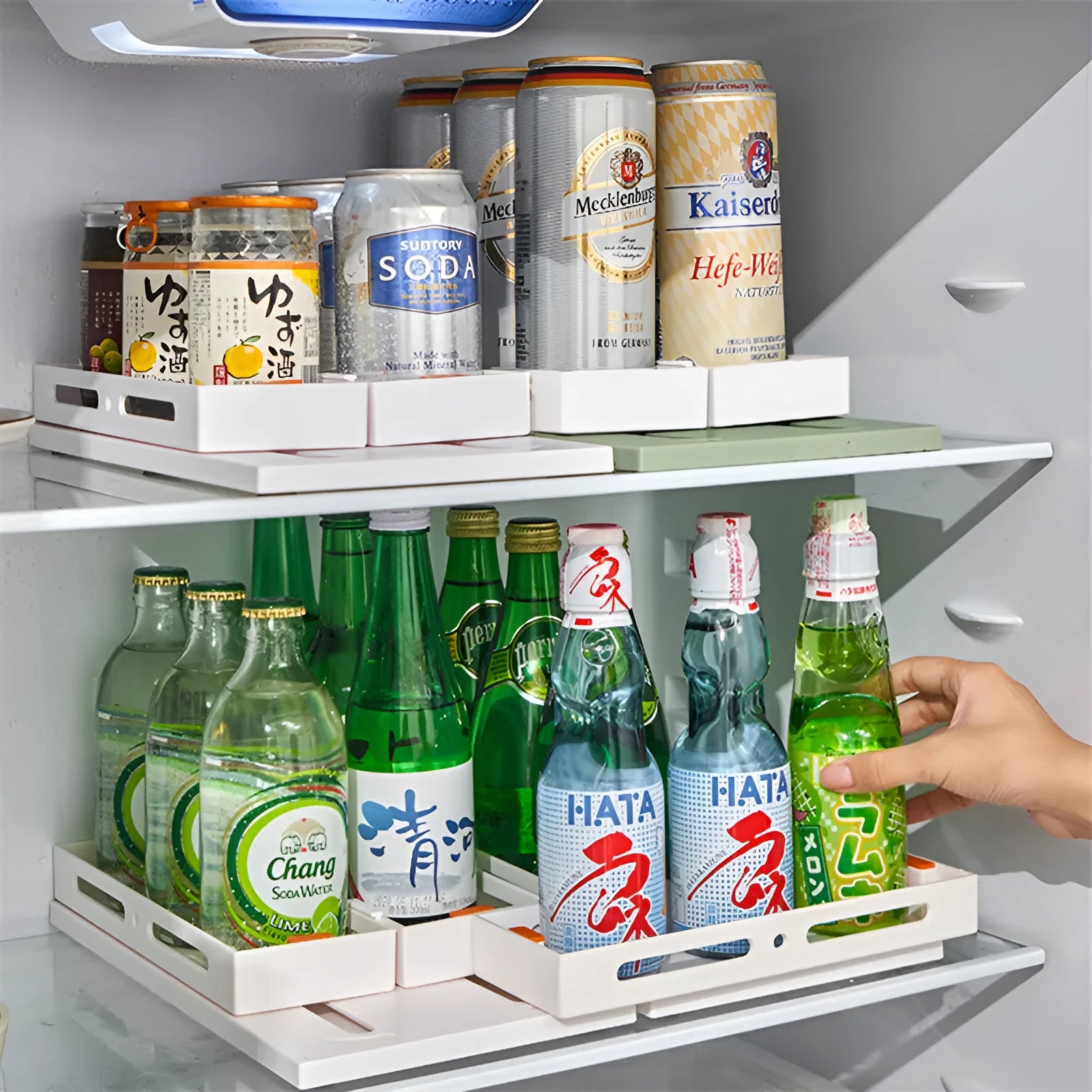 Plastic pull-out spice rack with double layer in milk white for under sink kitchen cabinet storage