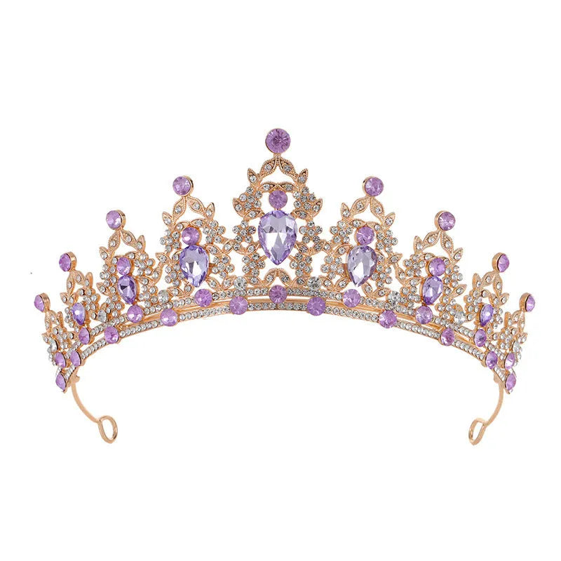 Baroque bride crown headdress with rhinestone detailing in silver and gold colour variations